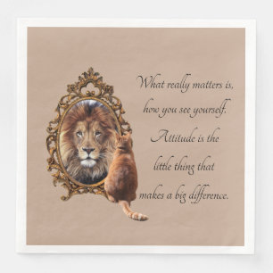 Cat Gazing Mirror Lion Inspirerend tekst  Servet