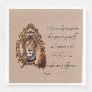 Cat Gazing Mirror Lion Inspirerend tekst Servet