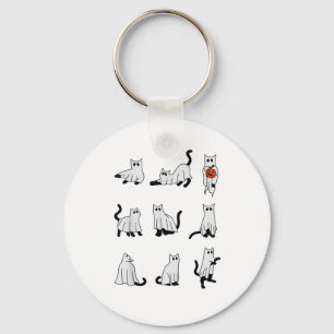 Cat Ghost Spooky Schattige Halloween voor Mannen V Sleutelhanger