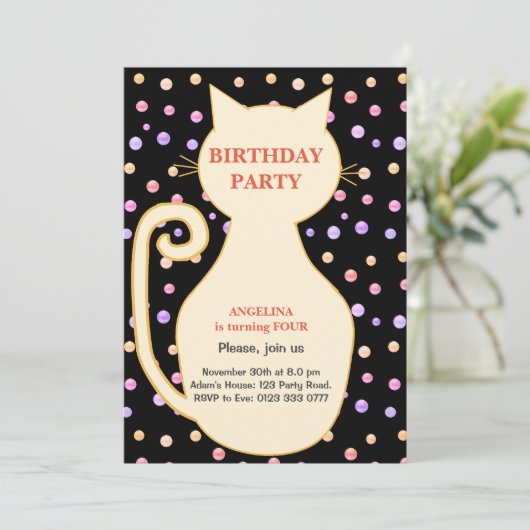 Cat Girl Birthday Uitnodiging (Staand voorkant)
