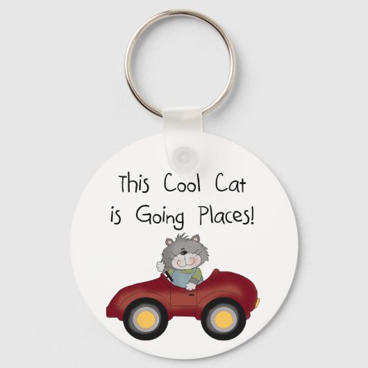 Cat Going Plaatsen Rode Auto shirts en Geschenken Sleutelhanger (Voorkant)