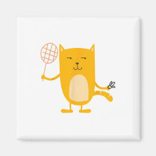 Cat Graphic Badminton Speler Shuttle Sports Smash Magneet