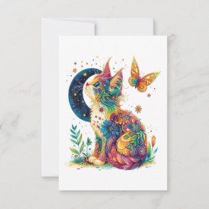 Cat Graphic met Schattige Katten Dierengezicht voo Bedankkaart
