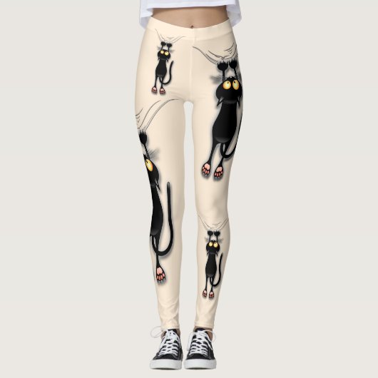 Cat grappige tekenspatiëring leggings (Voorkant)