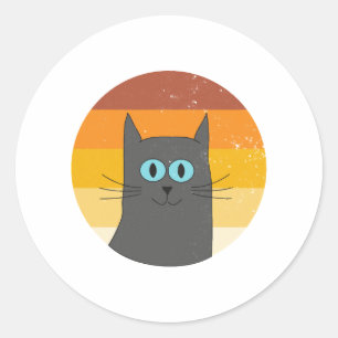 Cat Grey Retro vintage voor kattenliefhebbers Ronde Sticker