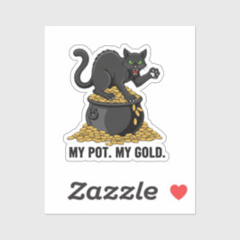 Cat Guarding Pot Of Gold Funny St Patrick Sticker