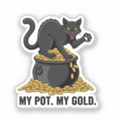 Cat Guarding Pot Of Gold Funny St Patrick Sticker (Voorkant)