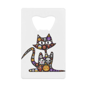 Cat Halloween Emoji Scary Frightful Spooky Icons. Kredietkaart Flessenopener