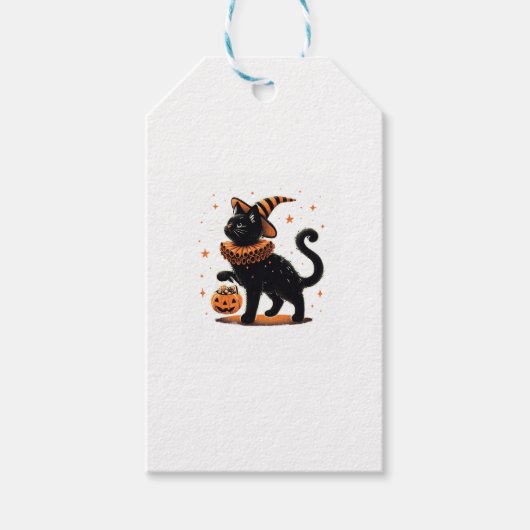 Cat Halloween Funny Spooky Seizoen Cat Witch Pumpk Cadeaulabel (Voorkant)