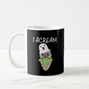 Cat Halloween Ghost I Scream Ice Cream Pun Koffiemok