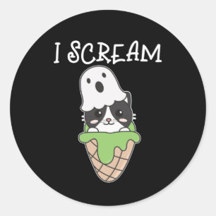 Cat Halloween Ghost I Scream Ice Cream Pun Ronde Sticker