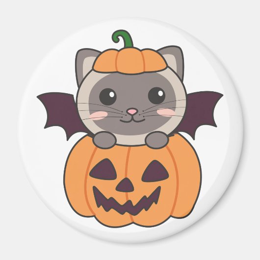 Cat Halloween Pumpkin Bat Costume Magneet (Voorkant)