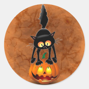 Cat Halloween Scared Cartoon Character op Ronde Sticker