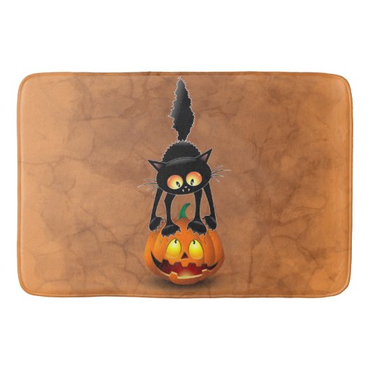 Cat Halloween Scared Cartoon op pompoen Badmat (Voorkant)