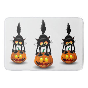 Cat Halloween Scared Cartoon op pompoen Badmat