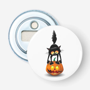 Cat Halloween Scared Cartoon op pompoen Button Flesopener