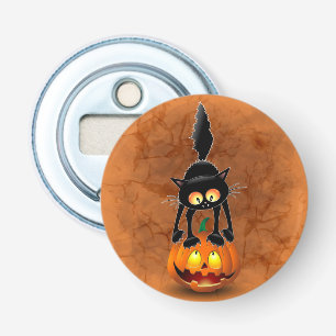 Cat Halloween Scared Cartoon op pompoen Button Flesopener