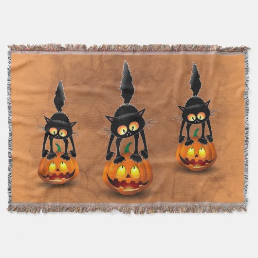 Cat Halloween Scared Cartoon op pompoen Deken (Voorkant)