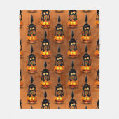 Cat Halloween Scared Cartoon op pompoen Fleece Deken (Voorkant)