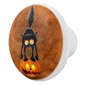Cat Halloween Scared Cartoon op pompoen Keramische Knop (Rechts)