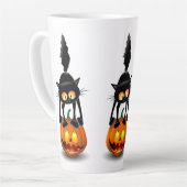 Cat Halloween Scared Cartoon op pompoen Latte Mok (Linkerhoek)
