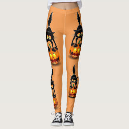 Cat Halloween Scared Cartoon op pompoen Leggings