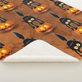 Cat Halloween Scared Cartoon op pompoen Sherpa Deken (3/4)