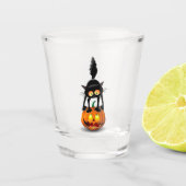 Cat Halloween Scared Cartoon op pompoen Shot Glas (Voorkant)