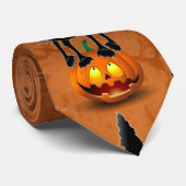 Cat Halloween Scared Cartoon op pompoen Stropdas (Opgerold)