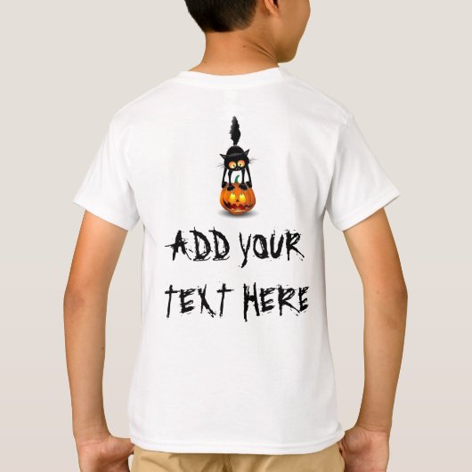 Cat Halloween Scared Cartoon op pompoen T-shirt (Achterkant)
