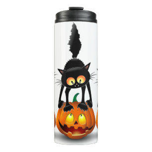 Cat Halloween Scared Cartoon op pompoen Thermosbeker