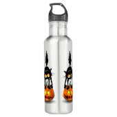 Cat Halloween Scared Cartoon op pompoen Waterfles (Achterkant)