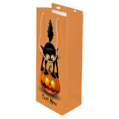 Cat Halloween Scared Cartoon op pompoen Wijn Cadeautas (Voorkant Gekanteld)