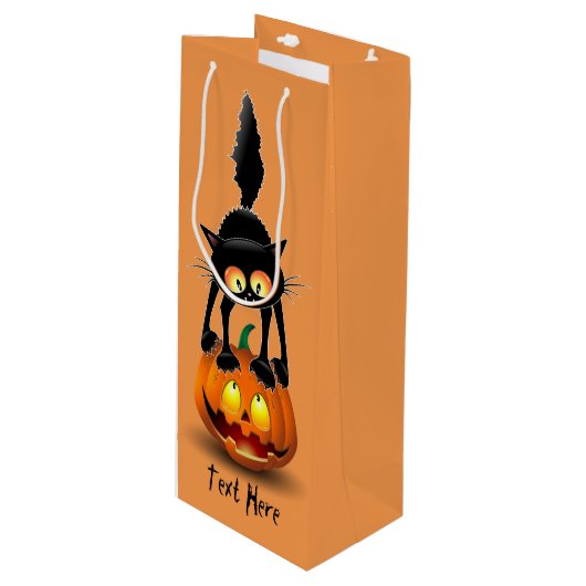 Cat Halloween Scared Cartoon op pompoen Wijn Cadeautas (Voorkant Gekanteld)