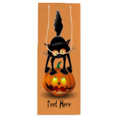 Cat Halloween Scared Cartoon op pompoen Wijn Cadeautas (Voorkant)