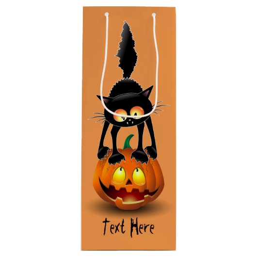 Cat Halloween Scared Cartoon op pompoen Wijn Cadeautas (Voorkant)
