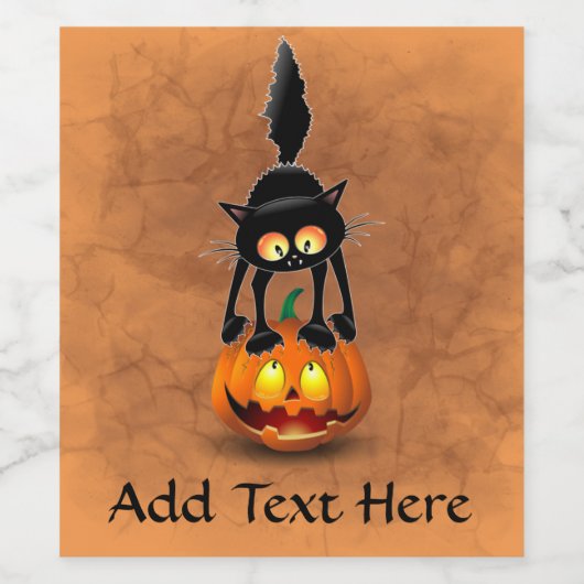 Cat Halloween Scared Cartoon op pompoen Wijn Etiket (Enkel label)