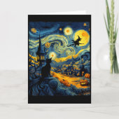 Cat Halloween Van Gogh Starry Night Pumpkin Men Wo Kaart (Voorkant)