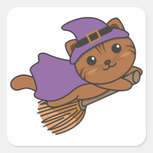 Cat Halloween Witch Kinder Witch Costume Square St Vierkante Sticker