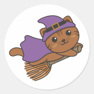 Cat Halloween Witch Kinderen Witch Costume Classic Ronde Sticker