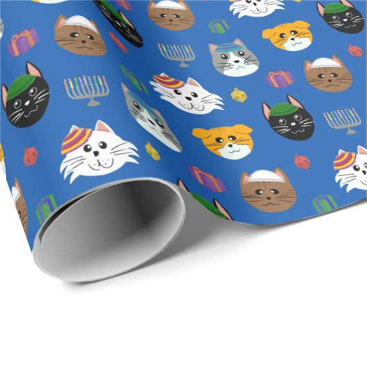 Cat Hannukah Patterned Cadeaupapier (Rol Hoek)