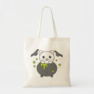 Cat Happy Halloween Cauldron Bat Canvas tas