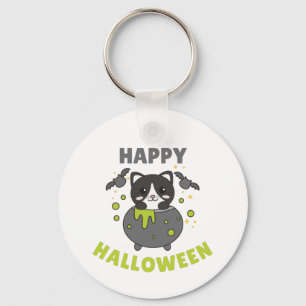 Cat Happy Halloween Cauldron Bat Sleutelhanger