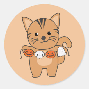 Cat Happy Halloween Pumpkin Bat Costume Classic Ro Ronde Sticker