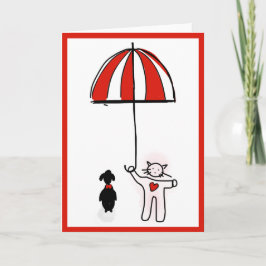 Cat Heart & Umbrella Loves Doggy Valentijnsdag Bedankkaart