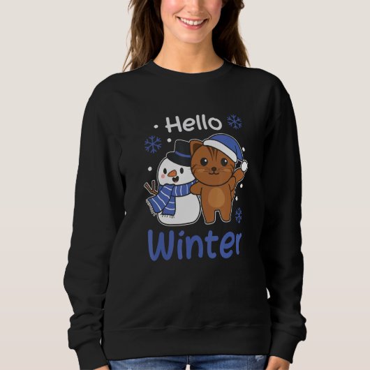 Cat Hello Winter Snowman Snow Trui (Voorkant)