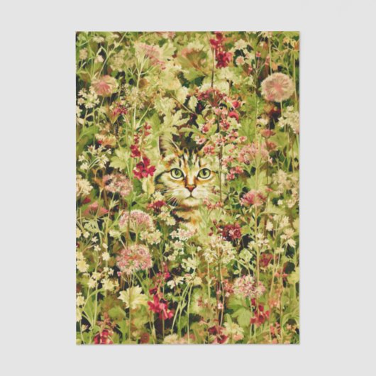 Cat Hidden in a Wildflower Meadow EX3 Decoupage Tissuepapier (Voorkant)