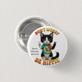 Cat Hippie Boho Peace Groovy Personaliseer Custom Ronde Button 3,2 Cm (Voorkant /achterkant)