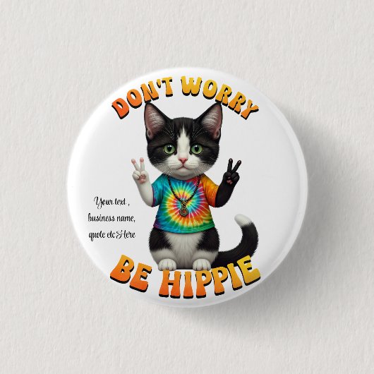 Cat Hippie Boho Peace Groovy Personaliseer Custom Ronde Button 3,2 Cm (Voorkant)