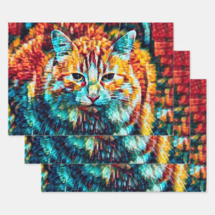 Cat Hippie Colorful Oranje Psychedelic Groovy Art Inpakpapier Vel